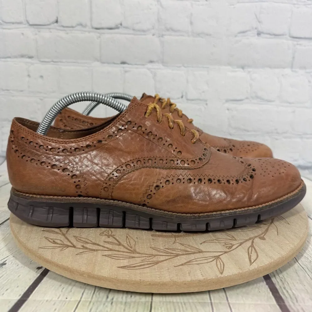 Cole Haan Zerogrand Wingtip Oxford Shoes Men 10.5 Brown Leather Brogue Comfort